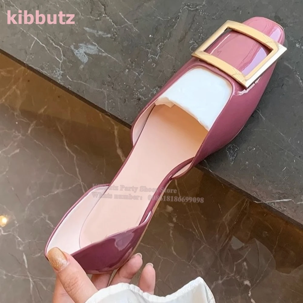

Metal Belt Buckle Pumps Patent Leather Square Toe Flat With Slip-On Fashion Elegant Sexy Party Wedding Concise Women Shoes New