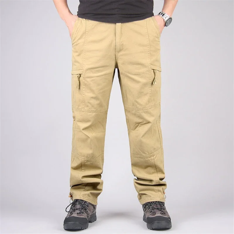 

Men's Casual Cotton Cargo Pants Spring Autumn Multi Pockets Straight Baggy Military Overalls Army Slacks Tactical Long Trousers