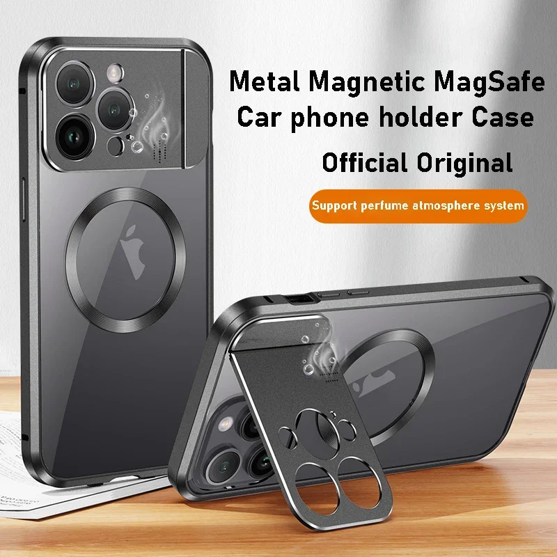 For iphone 15 14 13 Pro Max Case Metal Aluminum alloy Magnetic MagSafe car phone holder Perfume temptation Protective back Cover
For iphone 15 14 13 Pro Max Case Metal Aluminum alloy Magnetic MagSafe car phone holder Perfume temptation Protective back Cover