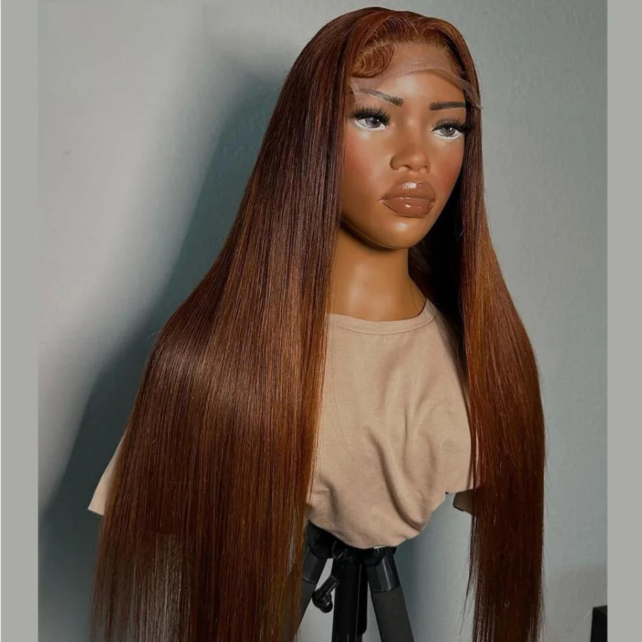 

Preplucked Soft 180%Density 26Inch Brown Silky Straight Long Natural Hairline Glueless Lace Front Wig For Black Women Babyhair