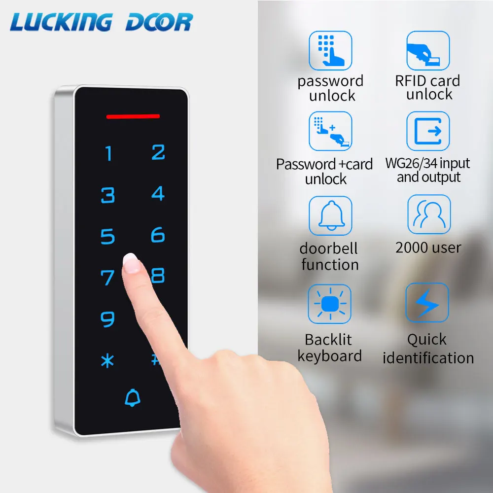 

Standalone Access Control Keypad Backlight Touch 125khz 13.56Mhz RFID Proximity Card Wiegand 26 New Access Controller Keyboard