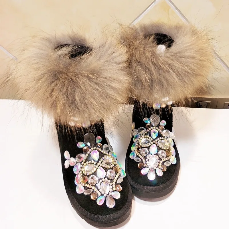 

Модные женские высокие зимние ботинки из коровьей замши и меха норки, пушистые зимние теплые ботинки из искусственной кожи с плюшевой подкладкой, черные