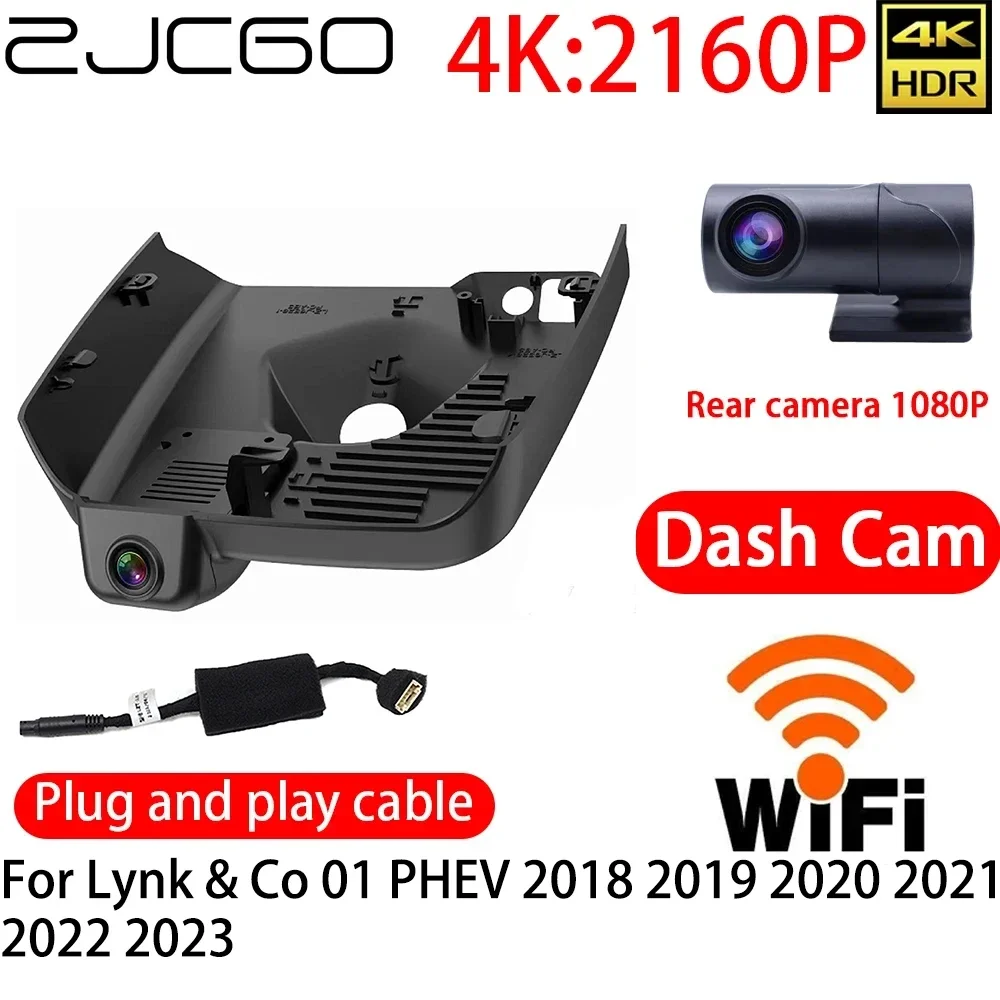 

Видеорегистратор ZJCGO 4K с Wi-Fi, передняя и задняя камеры, 24-часовой монитор для Lynk & Co 01 PHEV 2018 2019 2020 2021 2022 2023
