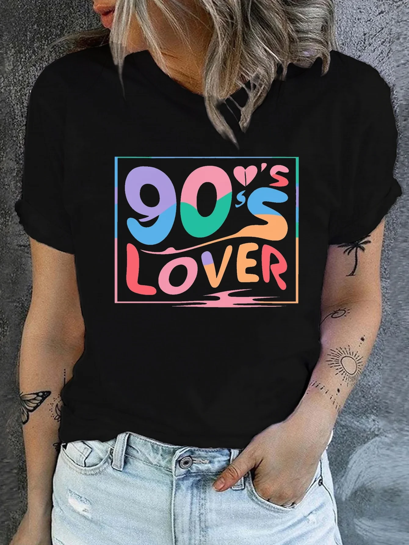 90's Lover Print Crew Neck T-shirt, Casual Short Sleeve Top For Spring & Summer, Women's Clothing
90's Lover Print Crew Neck T-shirt, Casual Short Sleeve Top For Spring & Summer, Women's Clothing