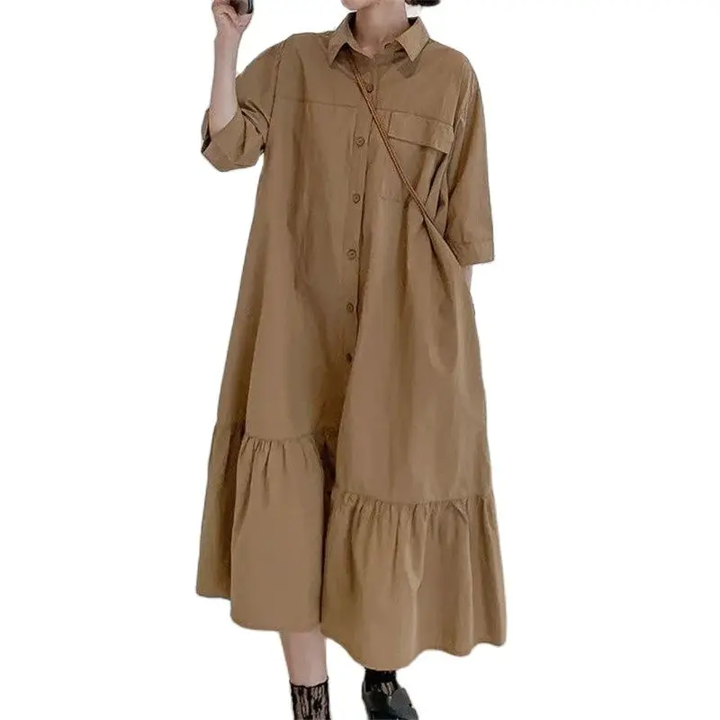 Temperament Single-Breasted Dress Fat Sister Khaki Dress Female Summer Lazy Wind Casual Retro High Sense Shirt Women Dress
Temperament Single-Breasted Dress Fat Sister Khaki Dress Female Summer Lazy Wind Casual Retro High Sense Shirt Women Dress