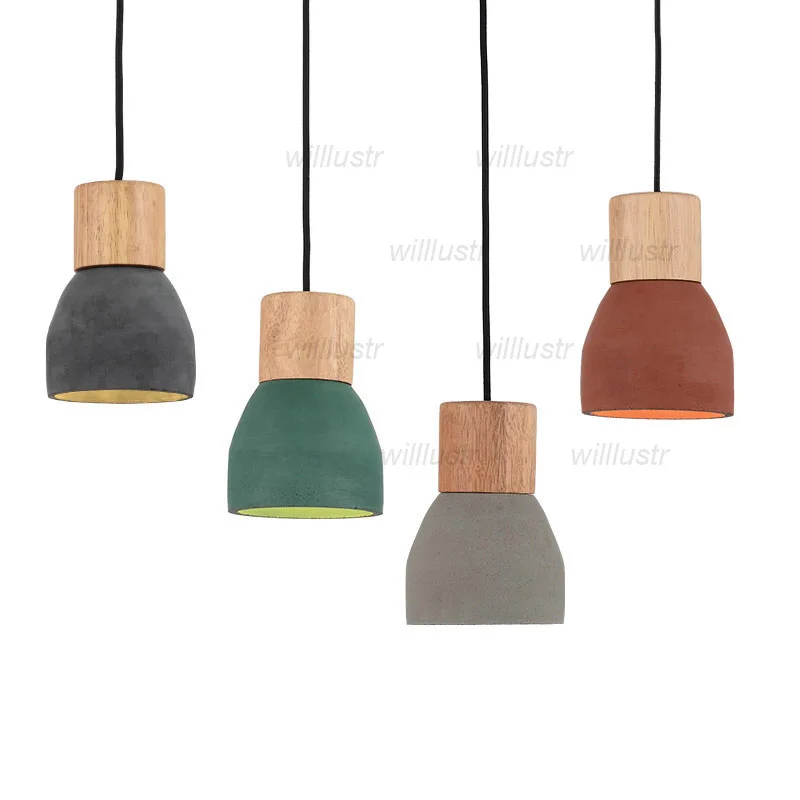 

Cement Wood Pendant Lamp Concrete Suspension Light Hotel Bar Cafe Mall Shop Creative Macaron Color Hanging Ceiling Chandelier