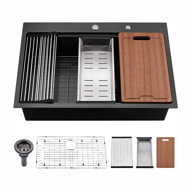 Matte Black 16 Gauge Stainless Steel Workstation Kitchen Sink Single Bowl Kitchen Sink
Matte Black 16 Gauge Stainless Steel Workstation Kitchen Sink Single Bowl Kitchen Sink