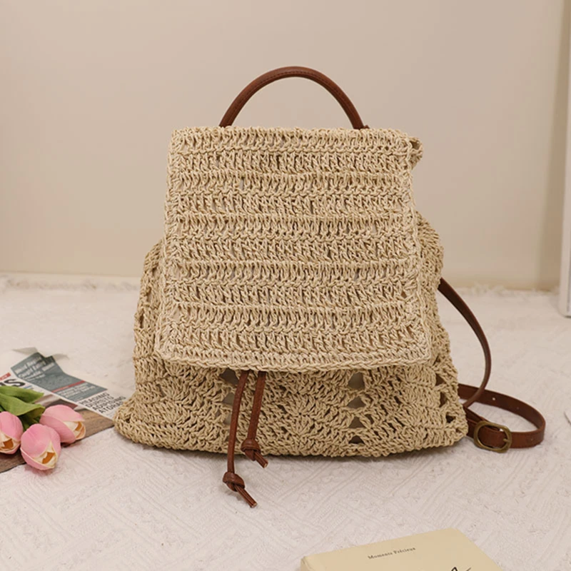 

Женский соломенный рюкзак, летние богемные полые ранцы, плетеные дорожные сумки для женщин, вязаный пляжный рюкзак