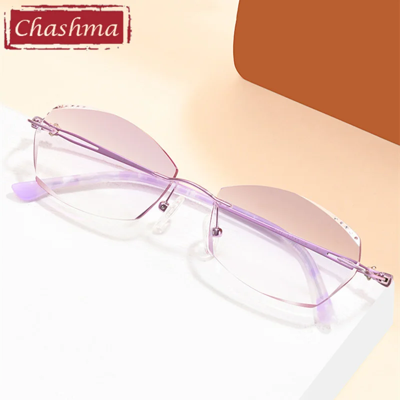 

Chashma Rimless Light Frame Diamond Stones Trend Eyeglasses Titanium Lady Elegant Glasses Anti Reflective Spectacles for Women