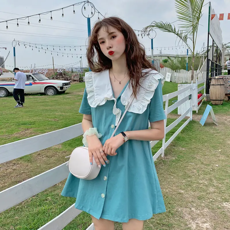 

Summer New French Style Niche Design Sense Navy Collar Dress Women's Waist Slimming Short-sleeved Dress Women Clothing