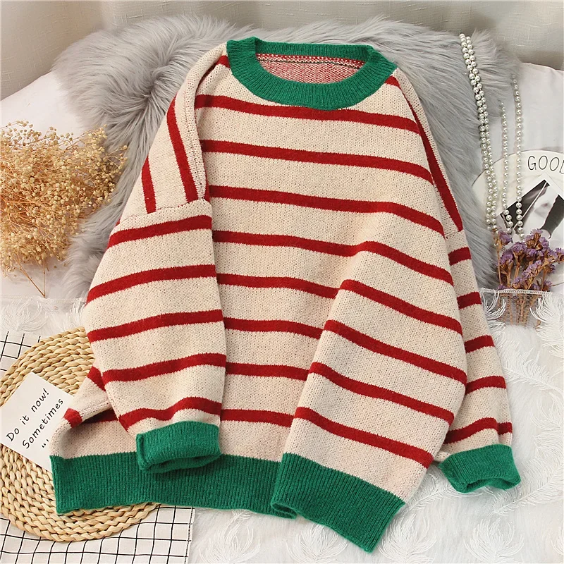 Color striped contrast pullover women's spring and autumn new bottoming shirt loose Japanese style lazy style knitted top women
Color striped contrast pullover women's spring and autumn new bottoming shirt loose Japanese style lazy style knitted top women