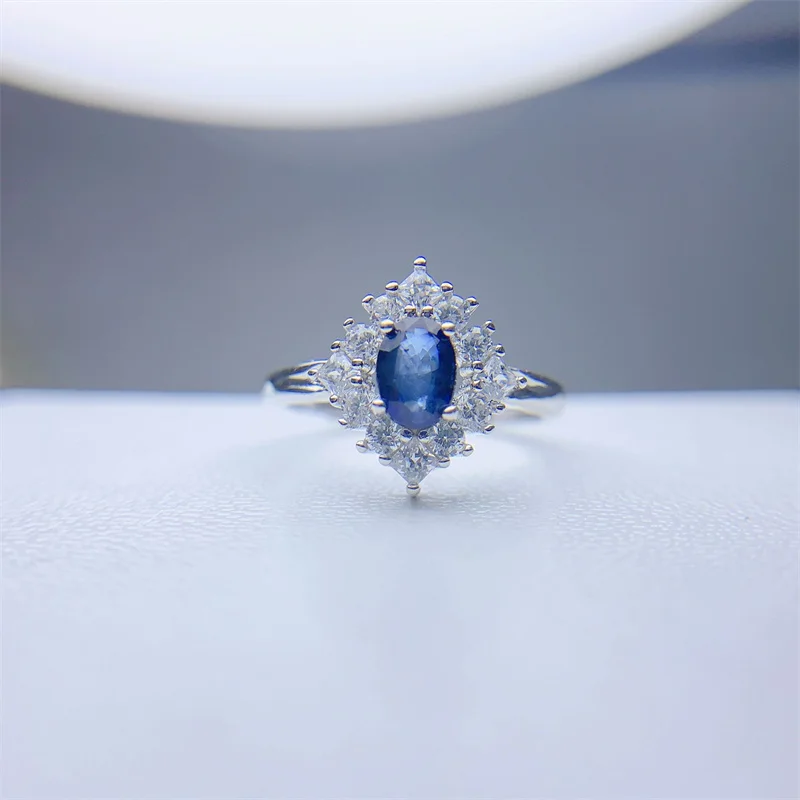 

Women Wedding Ring 925 Silver Natural Sri Lankan Sapphire with Certificate Gemstone Genuine