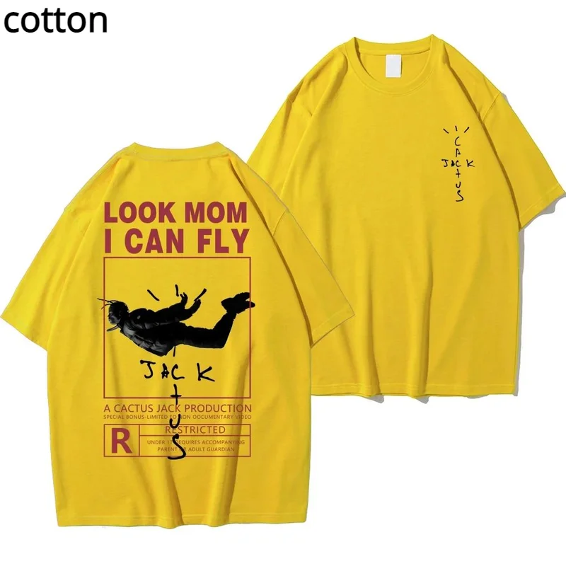 

HOT SALE Street Cactus-Jack Summer Men Women Cotton T-shirt LOOK MOM I CAN FLY Tee ASTROWORLD Hip Hop Short Sleeve Tshirts Top