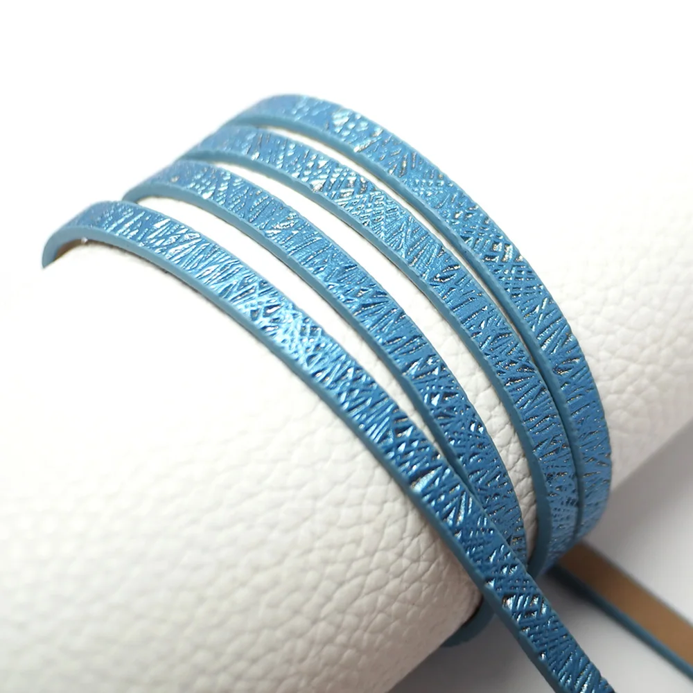 

46inch Blue Shiny Leather Cord,Braided Twill Embossed Leather Strip,Leather Belt Bag Handle,Waist Chain KeyChain Bracelet Making