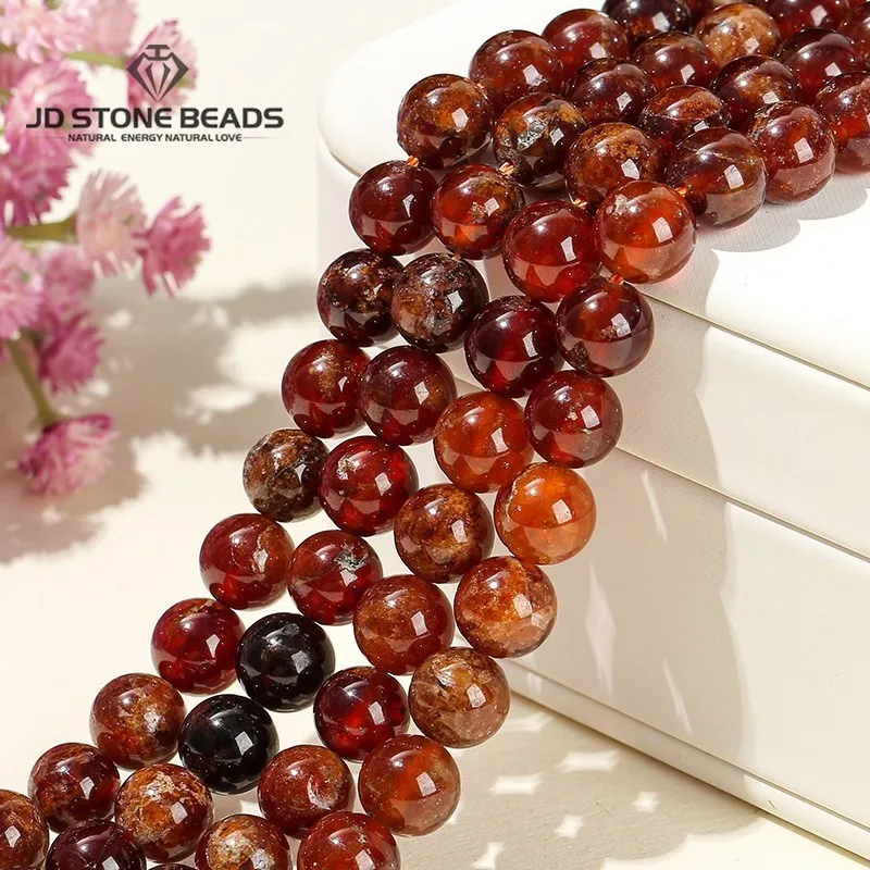 

Natural Stone Orange Garnet Bead Round Gemstone 6 8 10mm Pick Size For Jewelry Making Diy Bracelet Necklace Accessory 15" Inch