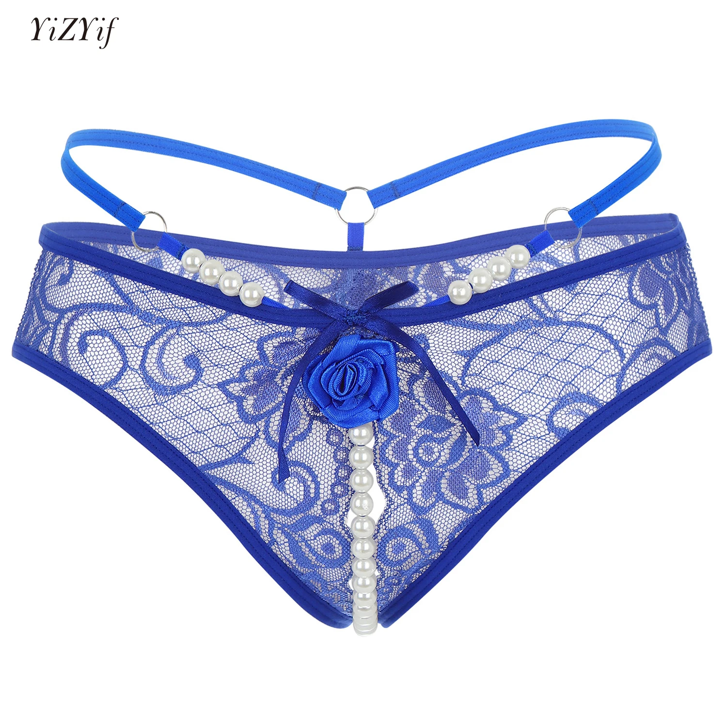 

Women Briefs Sexy Floral Lace Open Crotch Panties Underpants with Artificial Pearls T-back Hollow Out Thongs Female Sex Tangas