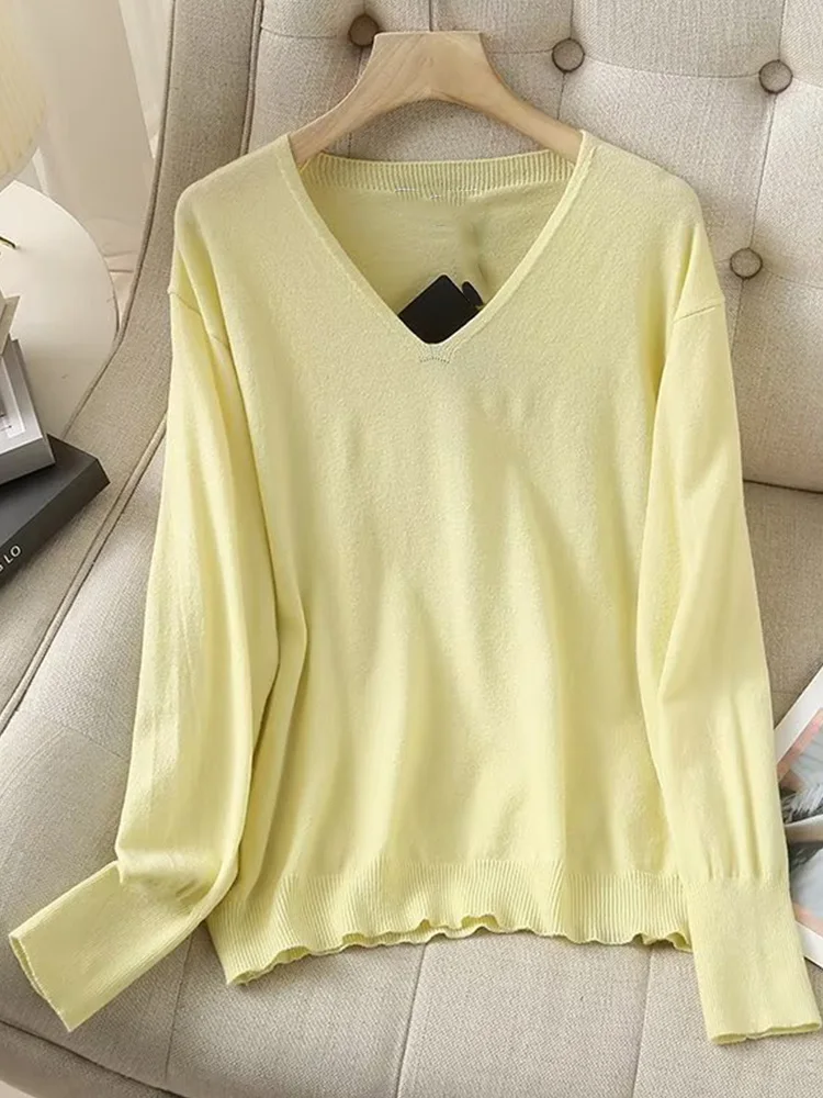 Women 2023 Autumn New Fashionable All-match Solid Color Knitted Pullover Retro Long Sleeve Chic V-neck Casual Loose Top Mujer
Women 2023 Autumn New Fashionable All-match Solid Color Knitted Pullover Retro Long Sleeve Chic V-neck Casual Loose Top Mujer
