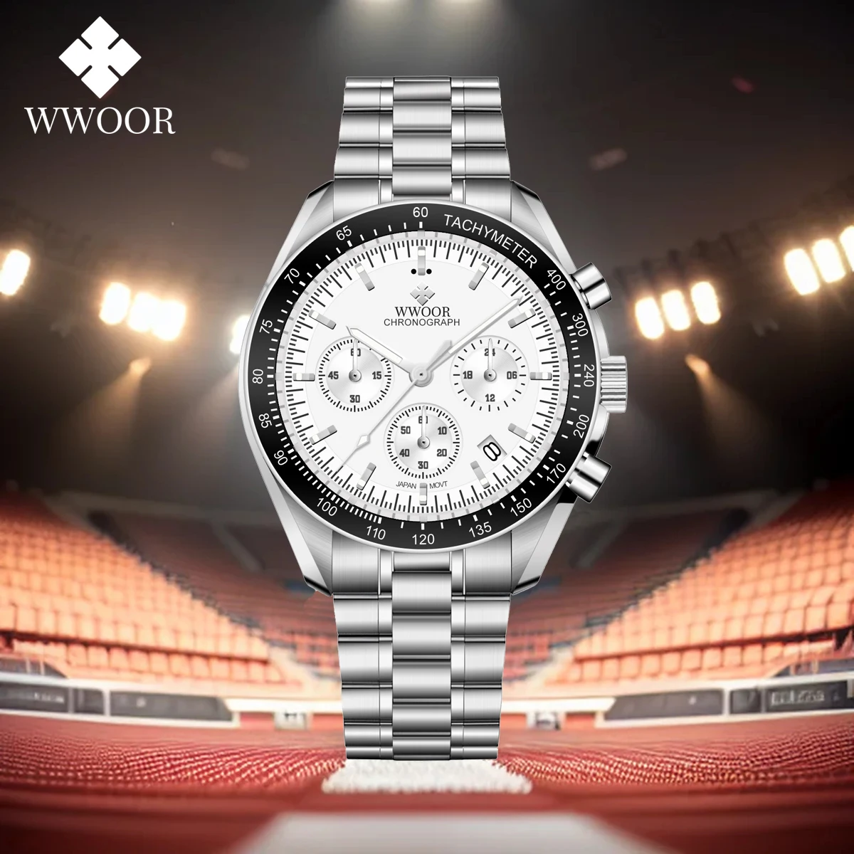 

WWOOR 2024 Sport Chronograph Luxury Quartz Watch For Men 100M Waterproof Wristwatch Men's Watch Stainless steel Japan VK63 Clock