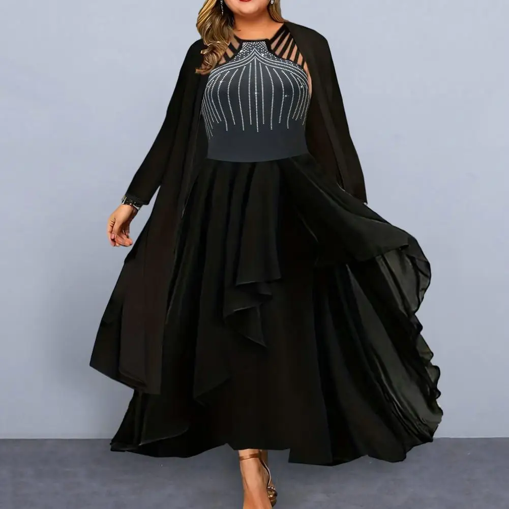 Chiffon Shawl Jacket Maxi Dress Set Rhinestone Ruffle Hem Maxi Dress Long Sleeve Black Cardigan Set for Elegant for Commute
Chiffon Shawl Jacket Maxi Dress Set Rhinestone Ruffle Hem Maxi Dress Long Sleeve Black Cardigan Set for Elegant for Commute