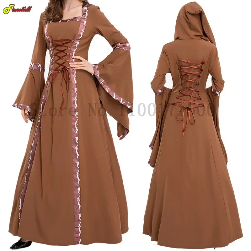 

Женское платье в стиле стимпанк, средневековое платье, костюм для косплея в стиле эпохи Возрождения и готики, длинное платье с капюшоном, женская одежда в стиле ретро, нарядная одежда на Хэллоуин 5XL