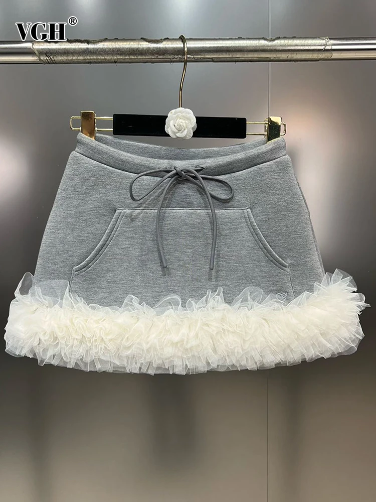 VGH Patchwork Mesh Casual Mini Skirts For Women High Waist Spliced Drawstring Hit Color Minimalist Skirt Female Fashion Style
VGH Patchwork Mesh Casual Mini Skirts For Women High Waist Spliced Drawstring Hit Color Minimalist Skirt Female Fashion Style