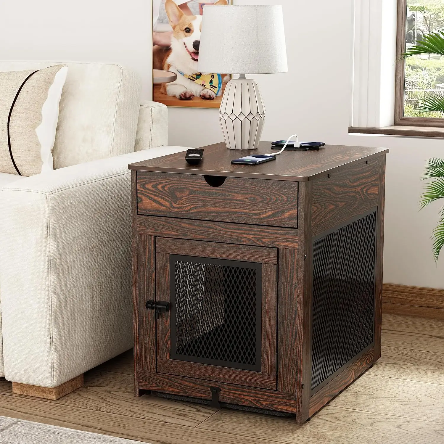 Dog Crate Furniture,Wooden Dog Crate End Table with Storage Drawer&Cushion&Tray, QC3.0 Wireless Fast Charging&Dual USB
Dog Crate Furniture,Wooden Dog Crate End Table with Storage Drawer&Cushion&Tray, QC3.0 Wireless Fast Charging&Dual USB