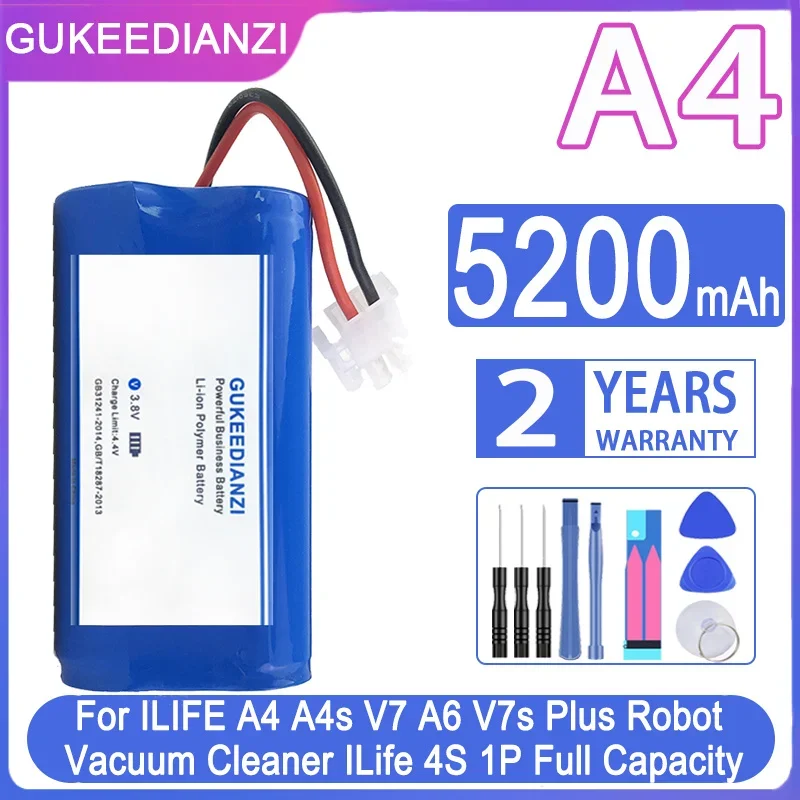 

GUKEEDIANZI Replacement Battery A 4 5200mAh For ILIFE A4 A4s V7 A6 V7s Plus Robot Vacuum Cleaner ILife 4S 1P Full Capacity