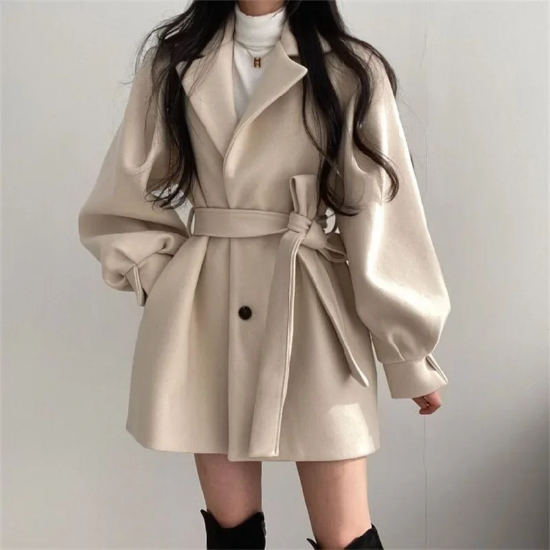 Mid Length Blazer Collar Woolen Coat Women Belted Winter Jacket Niche Vintage Loose Fashion Overcoat Solid Trench Coats
Mid Length Blazer Collar Woolen Coat Women Belted Winter Jacket Niche Vintage Loose Fashion Overcoat Solid Trench Coats