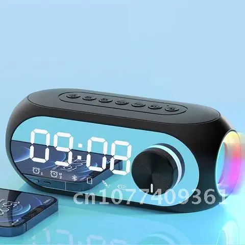 

Subwoofer Bluetooth Speakers Mirror with Alarm Clock Wireless Speaker LED Ambient Light Music AUX TF Player Super Bass Speaker