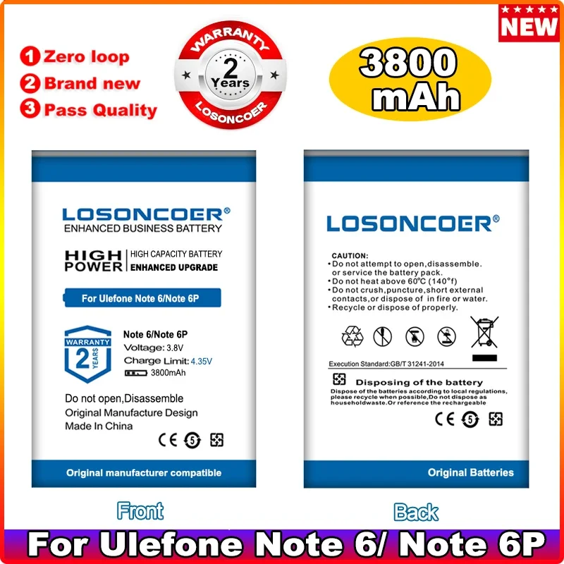 

LOSONCOER 3800mAh Note 6 6P 6T Battery For Ulefone Note 6 6P 6T