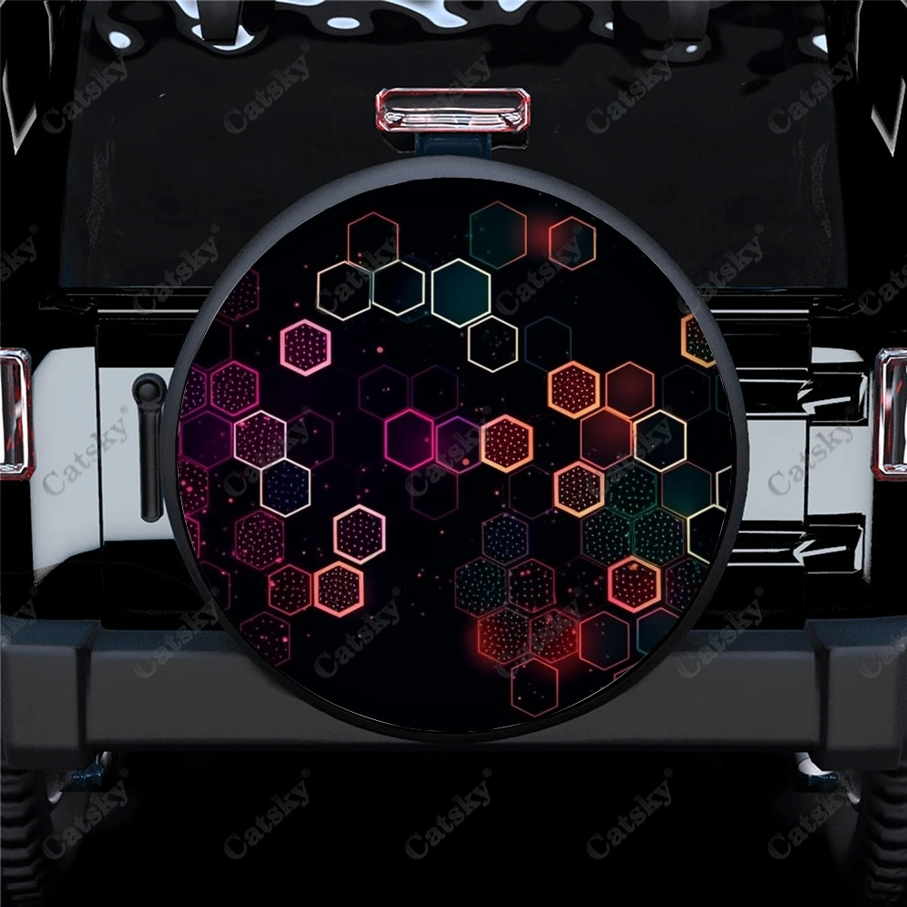

Abstract Hexagon Shape Polyester Universal Spare Wheel Tire Cover Custom Tire-Covers for Trailer RV SUV Truck Camper