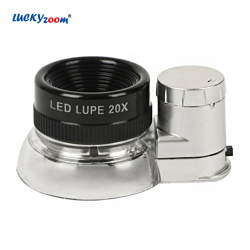 

20X Illuminated Magnifier 6 LED 20X Jeweler Magnifying Glasses With Illumination Portable Jewelry Loupe Pocket Microscope Lupa
