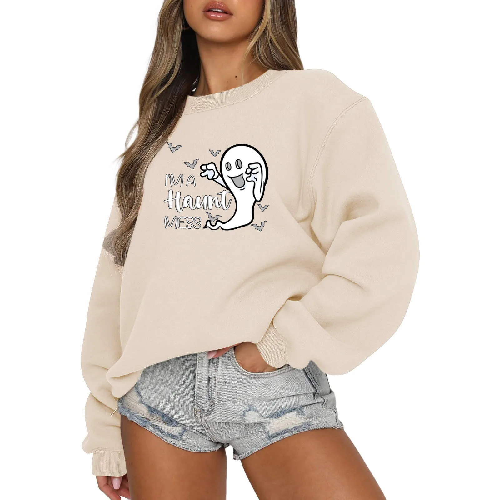 Casual Loose Sweatshirt 2023 New Round Neck Heavyweight Solid Color Long Sleeve Ladies Tops For Halloween Ghost Hoodies Women
Casual Loose Sweatshirt 2023 New Round Neck Heavyweight Solid Color Long Sleeve Ladies Tops For Halloween Ghost Hoodies Women