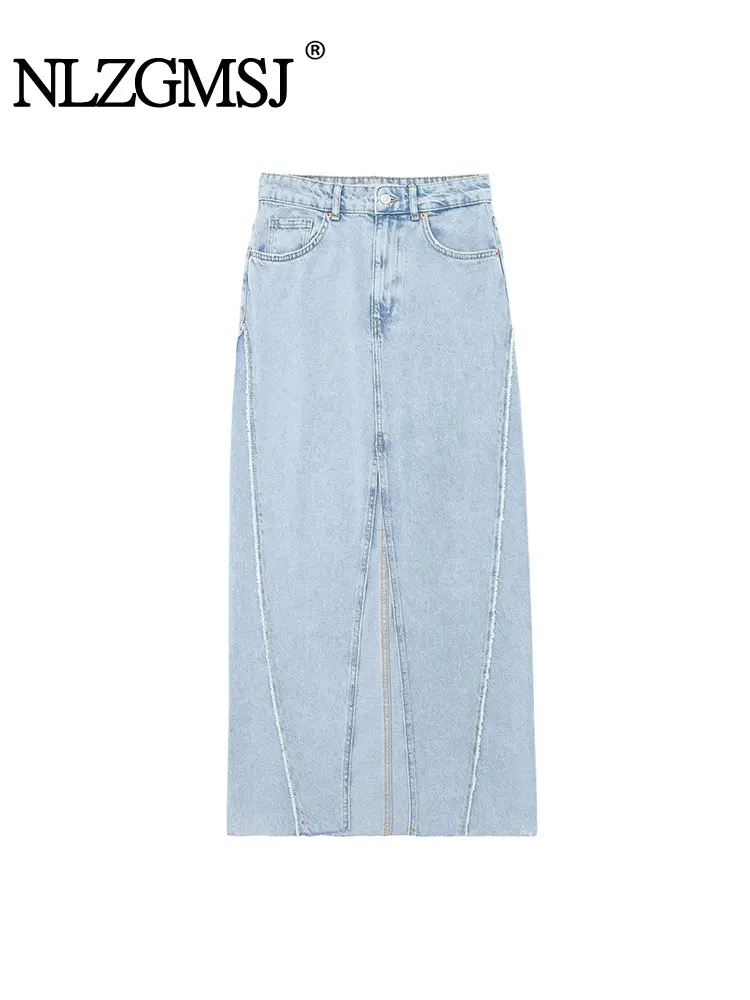 Nlzgmsj TRAF Women's Front Slit Blue Denim Skirt Pockets High Waist Slim Zipper Fly Midi Skirts 2023 Spring Female Streetwear
Nlzgmsj TRAF Women's Front Slit Blue Denim Skirt Pockets High Waist Slim Zipper Fly Midi Skirts 2023 Spring Female Streetwear