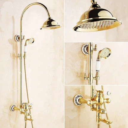 Shower Faucets Luxury Gold Brass Bathroom Shower Faucet Set Rainfall Head Single Ceramic Handle Tub Mixer Shower Tap S
Shower Faucets Luxury Gold Brass Bathroom Shower Faucet Set Rainfall Head Single Ceramic Handle Tub Mixer Shower Tap S