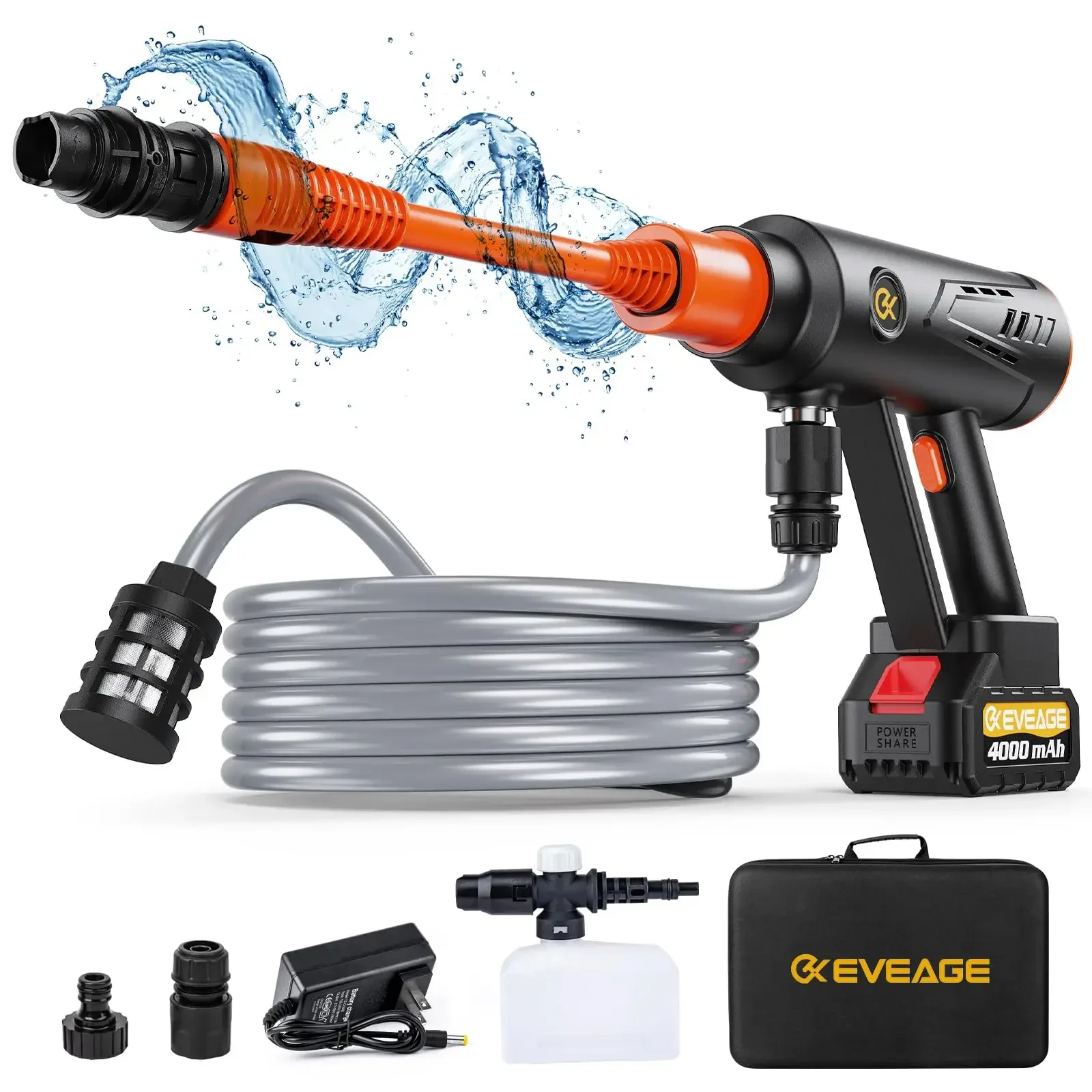 

EVEAGE Q7 Cordless Power Pressure Washer, MAX 1000PSI, 2.5GPM Adjustment Portable Power Cleaner, Rechargeable Battery Powered Ha