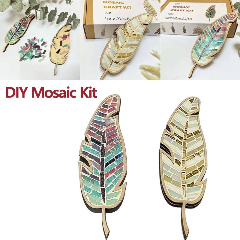 

Bright Feather DIY Mosaic Kit Stained Glass Arts and Crafts Feather Mosaic Kit Bird Wooden Mosaic Arts for Kids & Adults