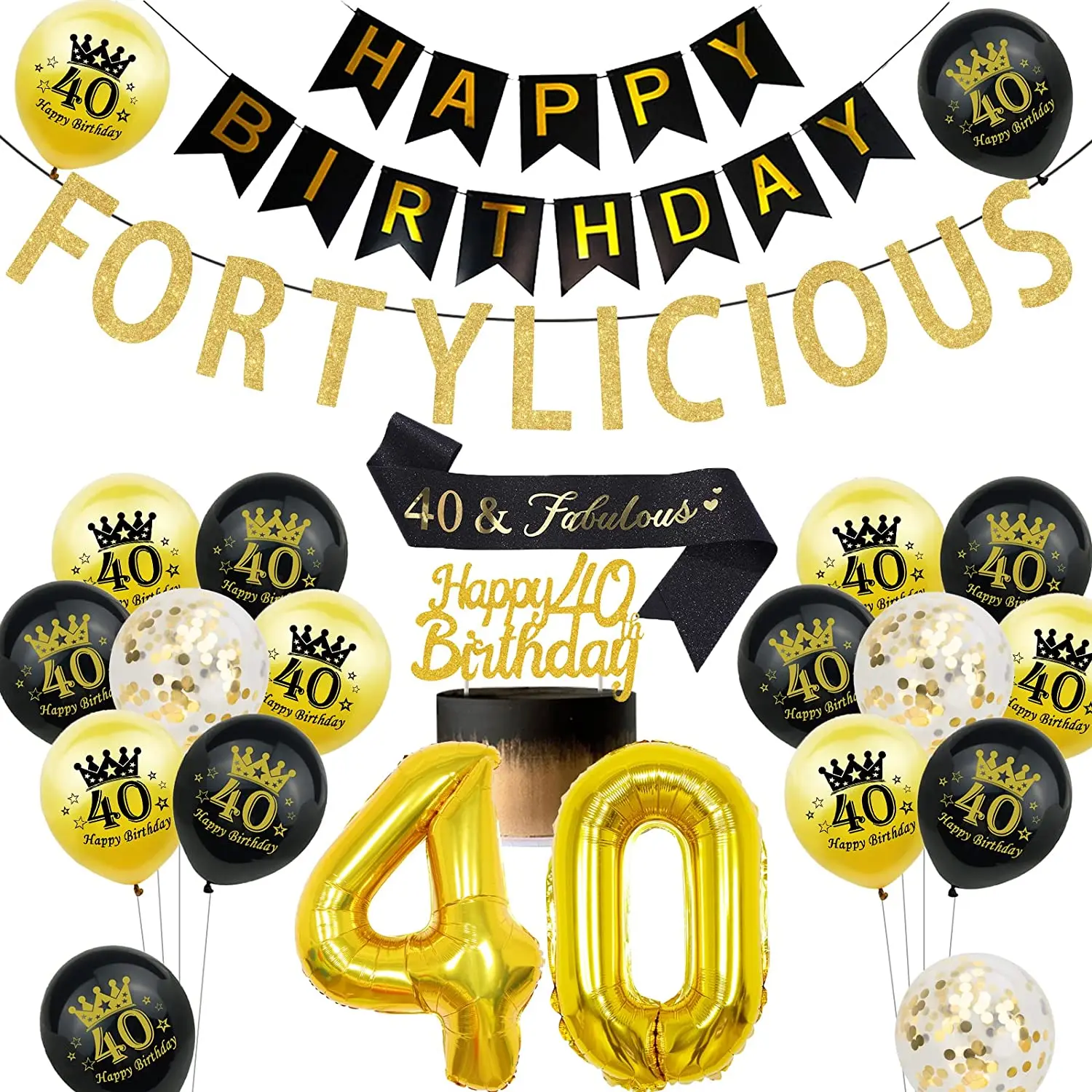 Cheereveal 40th Birthday Decoration Black Gold for Men Fortylicious Banner Number 40 Foil Balloon Forty Birthday Party Supplies
Cheereveal 40th Birthday Decoration Black Gold for Men Fortylicious Banner Number 40 Foil Balloon Forty Birthday Party Supplies