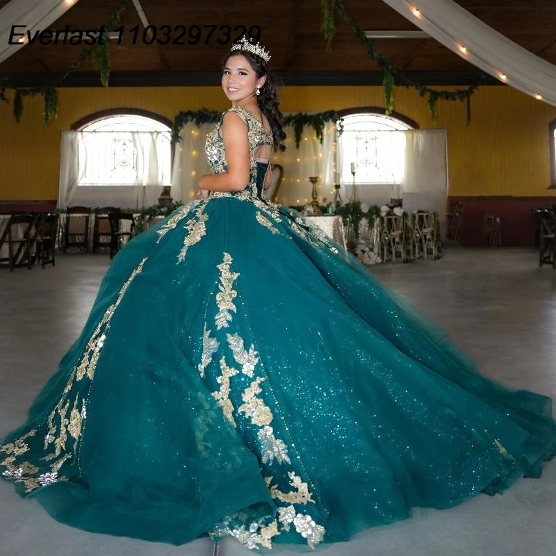 EVLAST Emerald Green Quinceanera Dress Ball Gown Gold Lace Applique Beaded Sequins Corset Sweet 16 Vestidos De XV 15 Anos TQD685
EVLAST Emerald Green Quinceanera Dress Ball Gown Gold Lace Applique Beaded Sequins Corset Sweet 16 Vestidos De XV 15 Anos TQD685
