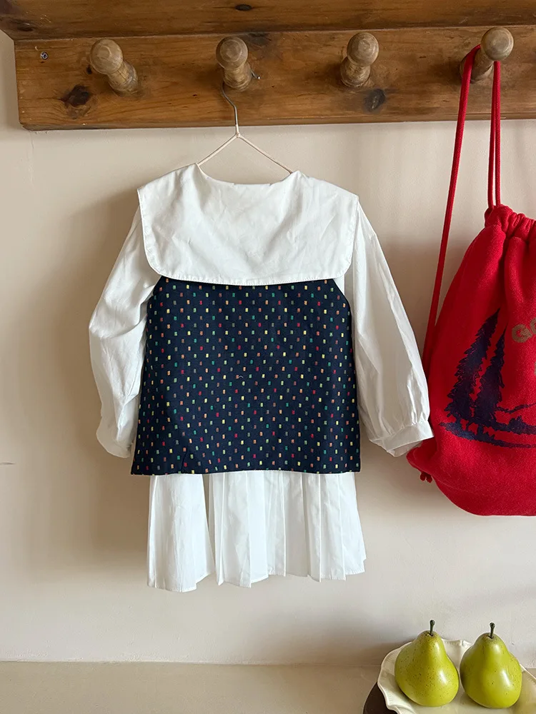 2025 Autumn New Girls Preppy Style Pleated Dress Solid Children Long Sleeve Dress Baby Girl Large Lapel Loose Dress Kids Clothes 37 S7e86443e8cc345d6b469b8c55f24cf694