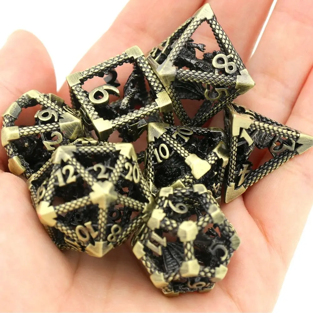 7Pcs Hollow Metal Dice Set Game Dice for DND Dungeon and Dragon Role Playing Game RPG Pathfinder Shadowrun D&D D20 D12 D8 D6
7Pcs Hollow Metal Dice Set Game Dice for DND Dungeon and Dragon Role Playing Game RPG Pathfinder Shadowrun D&D D20 D12 D8 D6