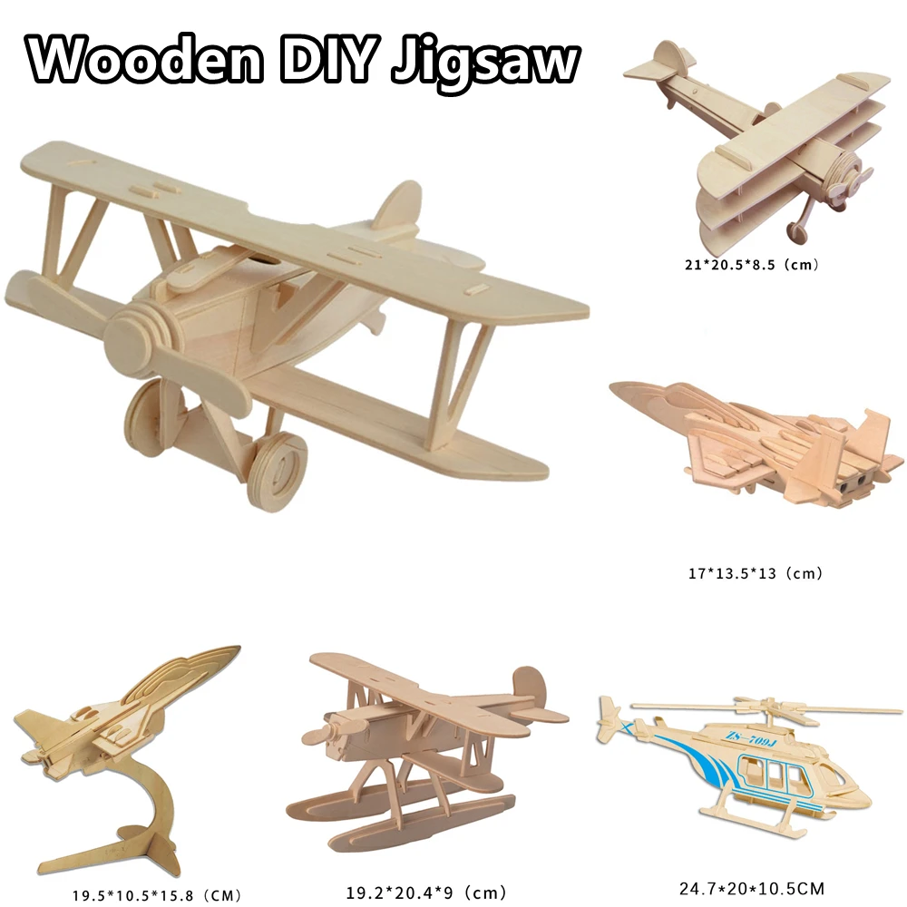 

Wooden DIY Jigsaw Puzzle Handmade Assemble Painting Airplane Plane Model Toys for Kids Handicraft Flying Assemble (Wood Color)