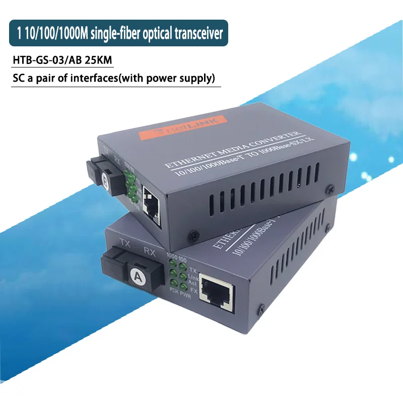 1 Pair HTB-GS-3 Optica Fiber Transceiver Single Fiber Converter 25km SC 10/100/1000M Singlemode Single Fiber
1 Pair HTB-GS-3 Optica Fiber Transceiver Single Fiber Converter 25km SC 10/100/1000M Singlemode Single Fiber
