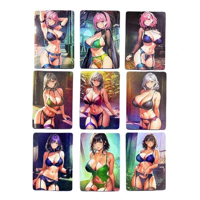 

9pcs/set ACG Sexy Lace Girl Refraction Flash Card Kawaii Animation Characters Anime Classics Game Collection Cards Toy Gift