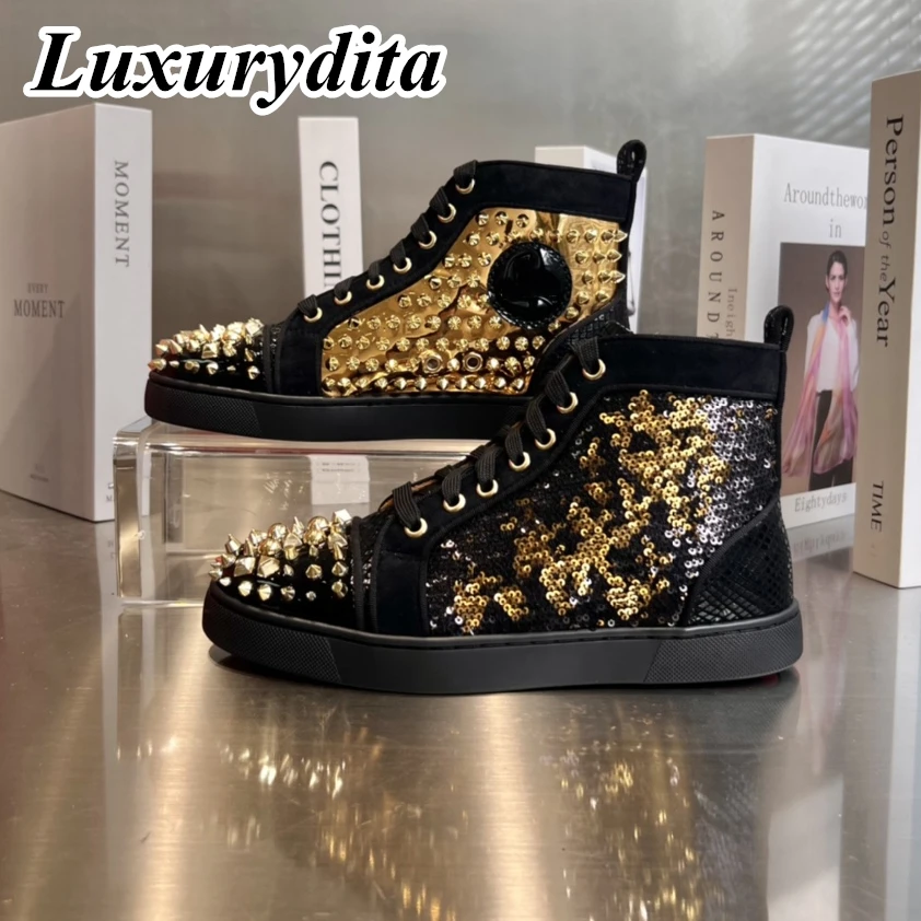 LUXURYDITA Дизайнерские мужские повседневные кроссовки из натуральной кожи с красной подошвой роскошные женские теннисные туфли 35-47 модные Лоферы унисекс HJ614
LUXURYDITA Дизайнерские мужские повседневные кроссовки из натуральной кожи с красной подошвой роскошные женские теннисные туфли 35-47 модные Лоферы унисекс HJ614