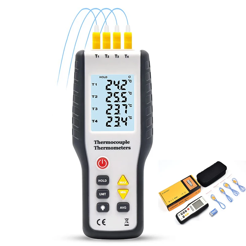 Digital Thermocoupl Thermometer 4 Channel K Type Thermocouple Probe Sensor Industrial Temperature Test -200C--1372C HT-9815
Digital Thermocoupl Thermometer 4 Channel K Type Thermocouple Probe Sensor Industrial Temperature Test -200C--1372C HT-9815