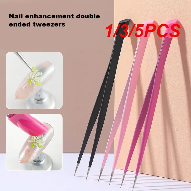 

1/3/5PCS Dual End Straight Nail Art Tweezers with Silicone Pressing Head Picking Rhinestones Eyelash Nail Tweezer Stickers Nail