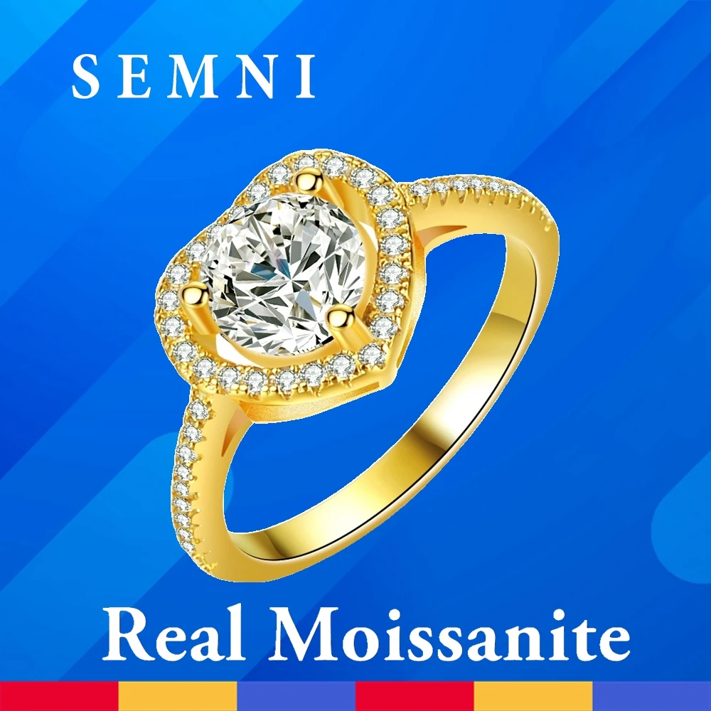 

SEMNI 1.0ct Муассанит бриллиант в форме сердца для женщин 14K позолоченное искусственное серебряное кольцо обещание подарок на любовь ювелирные изделия