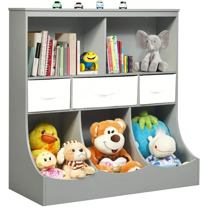 3-Tier Kids Bookcase Toddler Storage Organizer Cabinet Shelf w/ 8 Compartment Box and 3 Removable Drawers for Children
3-Tier Kids Bookcase Toddler Storage Organizer Cabinet Shelf w/ 8 Compartment Box and 3 Removable Drawers for Children
