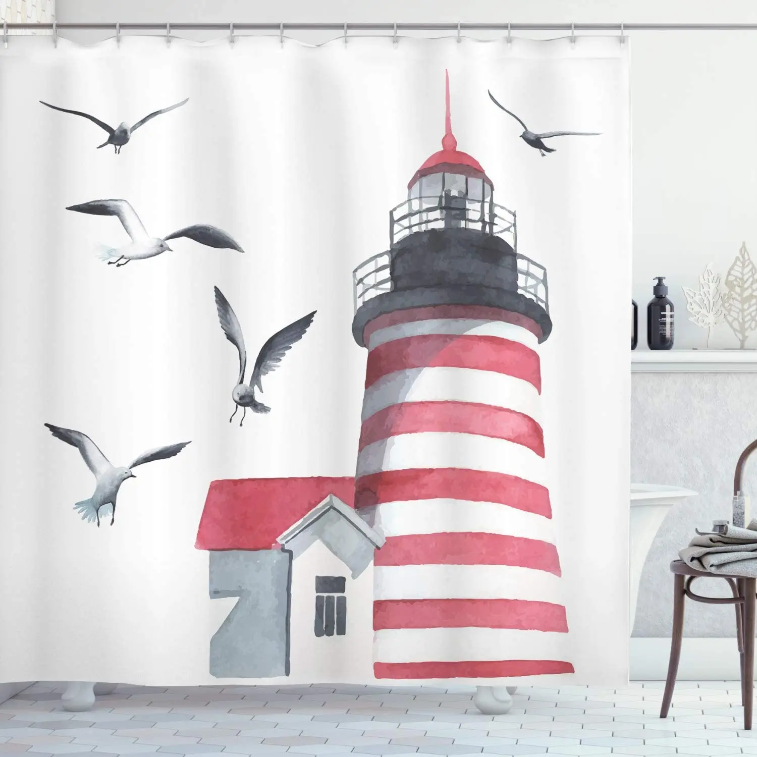 Lighthouse Shower Curtain, Lighthouse and Seagulls on The Beach Navigational Aid Seaside Waterways Art, Cloth Fabric B
Lighthouse Shower Curtain, Lighthouse and Seagulls on The Beach Navigational Aid Seaside Waterways Art, Cloth Fabric B